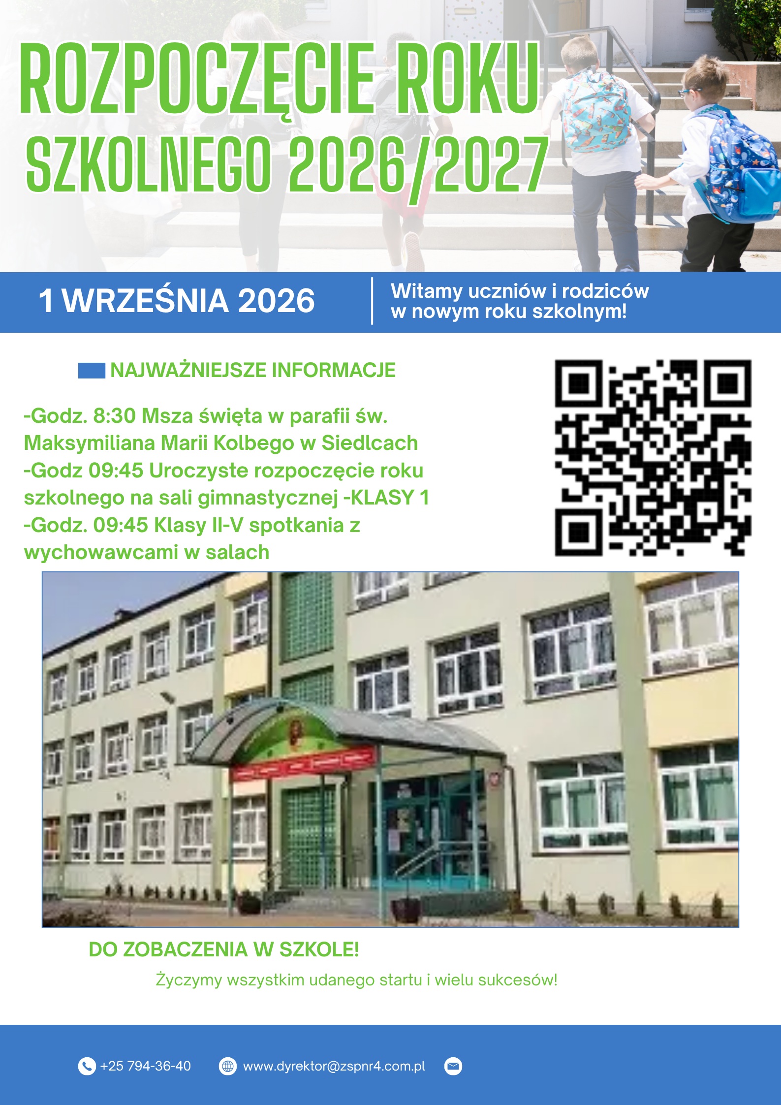 Niebieski Biały i Szary Nowoczesne Rozpoczęcie Roku Szkolnego Plakat