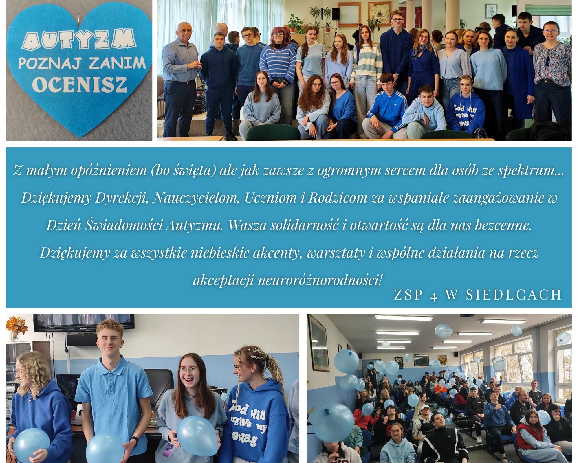 Z małym opóźnieniem bo święta ale jak zawsze z ogromnym sercem dla osób ze spektrum Dziękujemy Dyrekcji Nauczycielom Uczniom i Rodzicom za wspaniałe zaangażowanie w Dzień Świadomości Autyzm